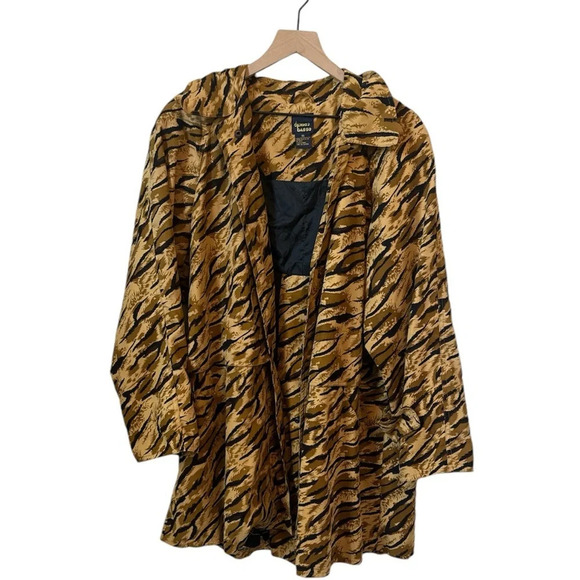 Dennis Basso Animal Print Camo Mid Length Trench Coat Size M - Picture 1 of 10